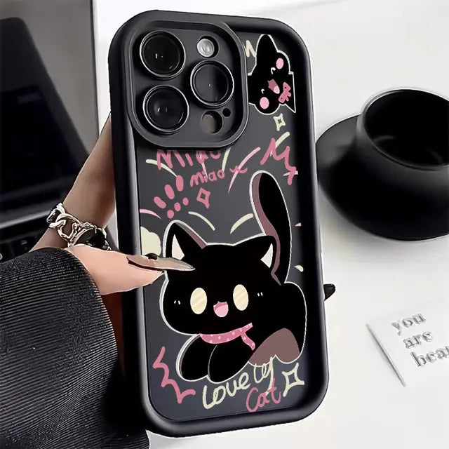 Adorable Little Black Cat Couple Phone Case for iPhone by Agency286