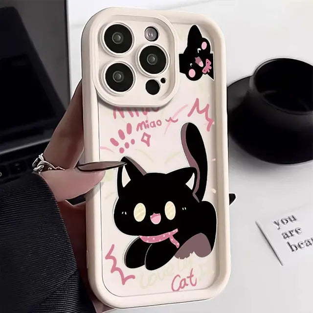 Adorable Little Black Cat Couple Phone Case for iPhone by Agency286